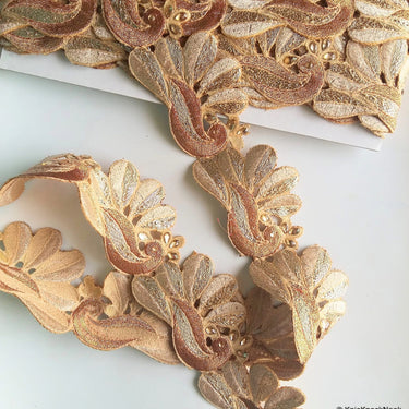 Gold Shimmer Peacock Pattern Trim, 55mm wide - 200317L214